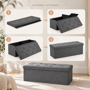 Banc de rangement pliant moderne en tissu avec housse amovible, repose-pieds pliable pour chambre, salon et maison - Vente en gros - Product Image 4