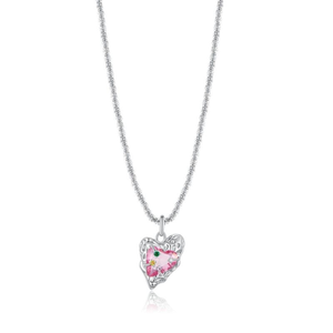 Collar con Colgante de Corazón Plateado para Mujer, con Flor Rosa de Circonia Cúbica, Cadena de Serpiente, Estilo Romántico, para Uso Diario - Product Image 1