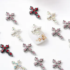 Newest Fashion style Cross shaped Alloy diamond inlay 3colors Wholesale High Quality Nail Art Stones DIY Jewelry