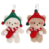 Porte-clés ours en peluche de Noël mignon avec chapeau et écharpe, mini animal en peluche doux, porte-clés de sac à dos, cadeau de vacances