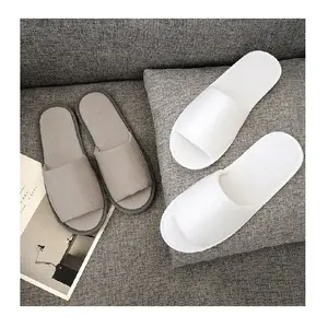 China best price hotel room disposable biodegradable grey bedroom unisex new soft open toe custom hotel slippers