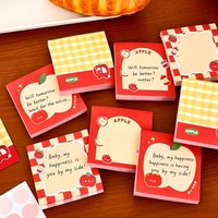 Lot de 50 feuilles de notes adhésives Kawaii en forme de pomme 8x8cm, papier offset 70gsm, autocollants de planification de dessins animés pour listes de tâches