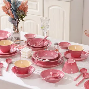 Wedding decoration set cutlery 20/36 pcs porcelain dinner ceramic dishes & plates pink bowl dinnerware sets fine china charger