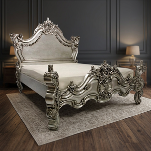 Marco de camas de madera de caoba maciza antigua francesa, muebles de dormitorio tallados a mano artísticos ricos para hogar o apartamento europeo - Product Image 3