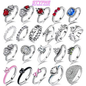 Anillos de Plata de Ley 925 con Baño de Platino en Forma de Corazón para Mujer, con Circonita Blanca y Lazo, Joyería Romántica y Moderna para Regalo - Product Image 1