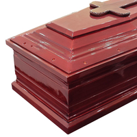 Ataúd Funerario de Madera Maciza Estilo Clásico Color Vino Tinto con Acabado Brillante y Cruz Elegante