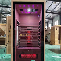 Sauna infrarouge à faible EMF de style nouveau, pour une personne, en bois massif, avec lumière rouge et haut-parleurs Bluetooth
