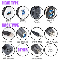 LYAN 25MM Metal USB3.1 Tipo-A Hembra a Macho A y Macho C Conector de montaje en panel Directo de fábrica Carcasa plateada impermeable