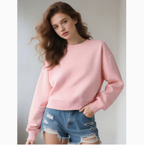 Sudadera de cuello redondo de algodón puro de manga corta para mujer, estilo europeo y americano, 350 gramos, diseño simple, adelgazante, para otoño. - Product Image 3