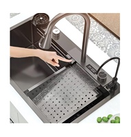 Robinet de cuisine classique gris anthracite à poignée unique, avec douchette extractible, contrôle thermostatique, fonction cascade, à poser sur le comptoir, design moderne