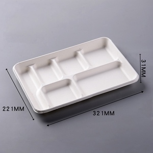 Vaisselle jetable personnalisable à 6 compartiments avec couvercle, biodégradable et compostable, pour les écoles, les hôpitaux, les plats à emporter, les fêtes - Product Image 1