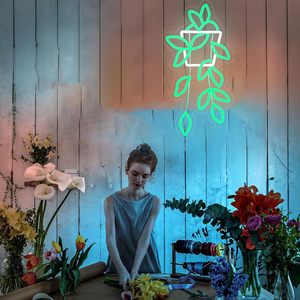 Green Planter Letreros Neon LED indoor hanging ambient light shop <b>sign</b> wall decoration light entrance indicator light 5V 12V - Product Image 3