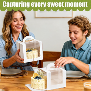 Boîte pliable carrée portable pour emballage alimentaire avec poignée et fenêtre pour anniversaire, mariage, Noël - Matériaux recyclés, tailles et couleurs personnalisées - Product Image 6