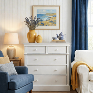<span class=keywords><strong>Commode</strong></span> classique blanche à 5 tiroirs, armoire de rangement pour chambre à coucher avec moulures décoratives - Product Image 1
