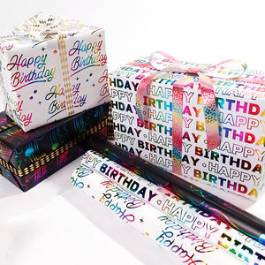 Rainbow Foil <b>Birthday</b> Wrapping <b>Paper</b> 80gsm Soft Metallic 43*300cm Candle & Balloon Design Gift Packaging - Product Image 1