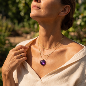 Collana con Ciondolo a <span class=keywords><strong>Cuore</strong></span> in Pietra Naturale Placcata Oro 18K in Acciaio Inossidabile Dingran per Donna, Ametista, Giada, Occhio di Tigre, Cristallo - Vendita all'Ingrosso - Product Image 3