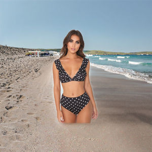 ชุดบิกินี่สองชิ้นผ้ารีไซเคิล HD-HD2186 สำหรับผู้หญิง ดีไซน์คอลึก เซ็กซี่ ชุดว่ายน้ำแฟชั่นสั่งทำได้ ลายเรียบ - Product Image 3