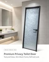 Porte battante de villa ultra-mince en alliage d'aluminium noir mat avec cadre texturé et verre trempé pour intérieur, étanche, pour toilettes