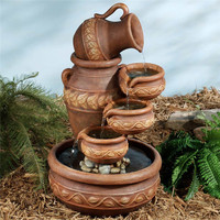 Fontaine d'eau en résine à 3 niveaux en forme de pot, pour l'aménagement paysager intérieur et extérieur, jardin et patio, vente en gros