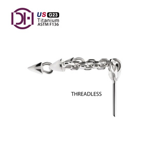 Trâm khuyên tai dạng thanh cong xoắn ốc ẩn không cần ren bằng titan, kèm 3 chuỗi kim loại hình gai, chất liệu G23 cấp độ cấy ghép. - Product Image 3