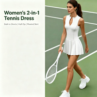 Robe de tennis sans manches pour femme avec demi-fermeture éclair et short intégré, robe plissée athlétique pour la course à pied, la gym et l'entraînement