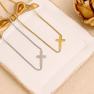 होवसाक उच्च फैशन सोने के गहने 18k सोने की प्लेटेड थोक स्टेनलेस स्टील मल्टीलेयर महिलाओं के लिए मुक्त क्रॉस हार - Product Image 5