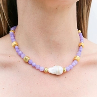Delicado Collar de Verano con Cuentas de Ágata Multicolor y Perlas Barrocas, Collar Hecho a Mano para Mujeres y Hombres