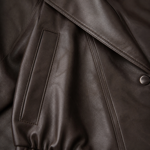 Women's PU Leather <b>Bomber</b> <b>Jacket</b> Stand Collar Quilted Full Sleeve Autumn Solid Color Button Design - Product Image 6