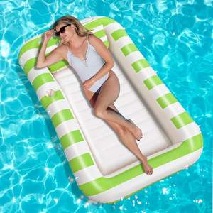 Tumbona inflable a rayas de PVC duradera de fábrica, balsa flotante para <span class=keywords><strong>piscina</strong></span> de bronceado con soporte para bebidas y línea de agarre - Product Image 6