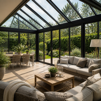 Véranda sur mesure en aluminium noir avec serre en verre préfabriquée, jardin d'hiver, salle de jardin avec verre trempé pour villa et jardin arrière