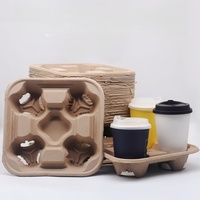 Plateau à Boissons Jetable en Fibre de Pulpe de Papier de Qualité Alimentaire, Écologique, Biodégradable, Compostable, Imperméable, Personnalisé, pour 1/2/3/4 Gobelets