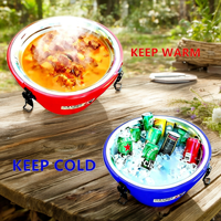 Glacière ronde isolée en acier inoxydable à double paroi pour barbecue extérieur, conteneur alimentaire, garde au chaud et au froid longtemps, pour jardin et fêtes, avec glace