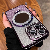Coque de protection d'objectif photo en diamant pour iPhone 18 Pro Max, étui de luxe en diamant fantaisie pour iPhone 16 17 Pro, avec support magnétique pour femme