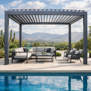 <span class=keywords><strong>Pergola</strong></span> <span class=keywords><strong>bioclimatique</strong></span> motorisée autoportante en aluminium à design moderne, avec lames orientables, cadre étanche thermolaqué, garantie 10 ans - Product Image 2