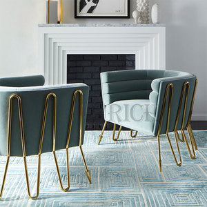 <span class=keywords><strong>Poltrona</strong></span> Decorativa in Tessuto Verde Chiaro, Elegante Sedia Singola di Lusso con <span class=keywords><strong>Gambe</strong></span> in Acciaio Inox Color <span class=keywords><strong>Oro</strong></span>, Stile Nordico - Product Image 5