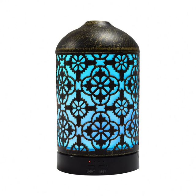 Aroma Diffuser Metal Electric Aromatherapy Fragrance Bloom Essential Oil Humidistat Color Changing LED Light Household