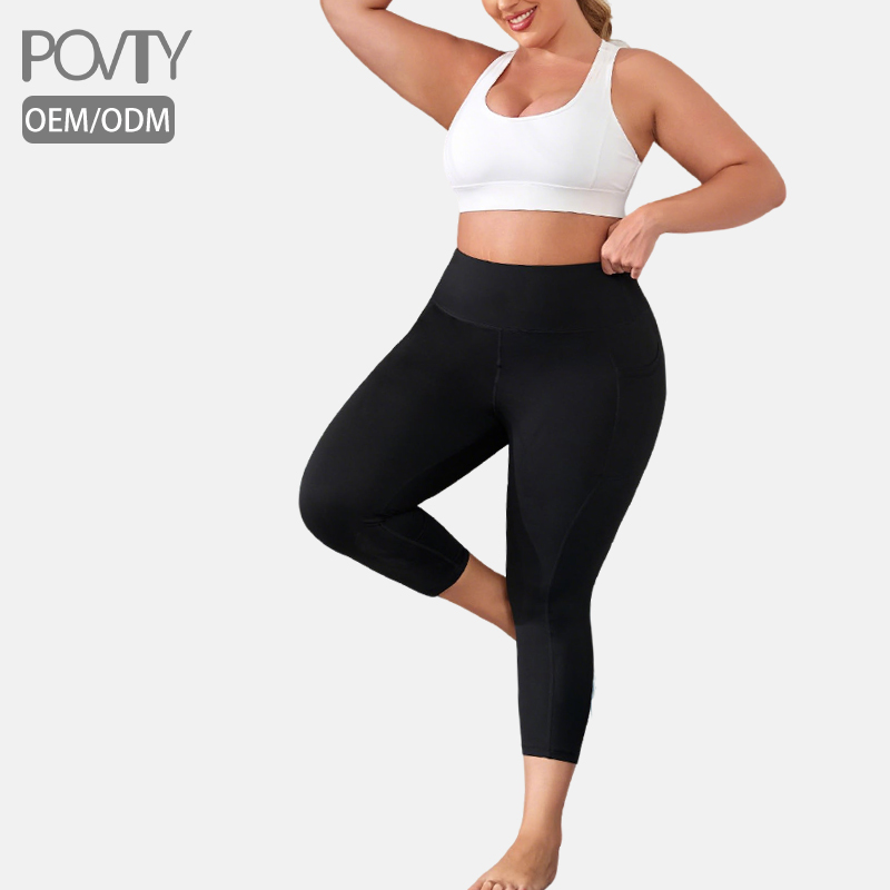 POVTY ODM Custom Logo Women's Plus Size Buttery Soft Stretchy High Yoga Waist Capris Leggings with Pockets Print Pattern