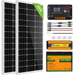 完整的太阳能电池板200瓦12伏起动机套件，用于房车离网，带电池和逆变器，用于房车露营