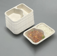 Barquette alimentaire scellable biodégradable à 2 compartiments en bagasse -20-220 ℃   Imperméable et résistant à l'huile