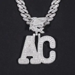 VVS Silica Diamond Hip Hop Jewelry Ice Custom Letter Pendant Sterling Silver 925 Sterling Silver Name Initial Logo Pendant