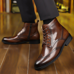 Bottes <span class=keywords><strong>Martin</strong></span> habillées à lacets en cuir pleine fleur pour hommes, à talon bas, style brogue, idéales pour le bureau, les rendez-vous et la mode urbaine – Grande Vente - Product Image 4