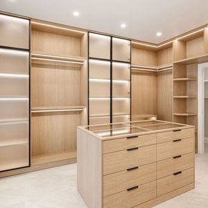 <span class=keywords><strong>Cabina</strong></span> <span class=keywords><strong>Armadio</strong></span> Moderna Multifunzionale Autoportante con Aste Appendiabiti, Scaffali, <span class=keywords><strong>Ante</strong></span> in Vetro, Illuminazione a LED e Struttura in Legno Personalizzabile - Product Image 5