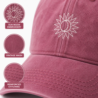 Casquette de baseball vintage brodée Soleil Lune avec logo personnalisé, en sergé de coton délavé, 6 panneaux, réglable, unisexe, vente en gros, OEM, faible MOQ