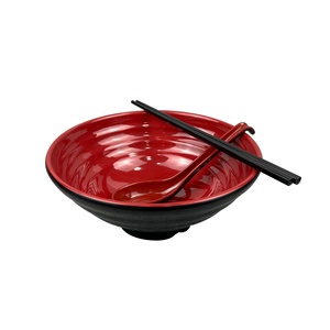Ensemble de bols et cuillères <span class=keywords><strong>Ramen</strong></span>, avec baguettes, service de vaisselle en mélamine, bol à nouilles <span class=keywords><strong>japonais</strong></span> noir et rouge, 10 pièces - Product Image 1