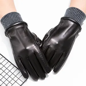 2023 Men's Leather Gloves Winter Cycling Plush Warm Windproof Waterproof Touch Screen Outdoor Motorcycle Riding Gloves