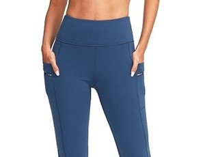 High Waist Solid Color Yoga <b>Leggings</b> With <b>Pockets</b> Elastic Waistband Women's Workout Pants Blue - Product Image 2