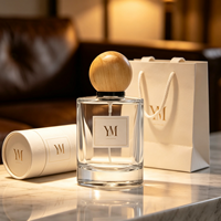 Flacon de parfum en verre rechargeable YMP, cylindre de 100 ml, vaporisateur à pompe avec bouchons en bois, boîte mate sérigraphiée, 100 pièces, Jiangsu