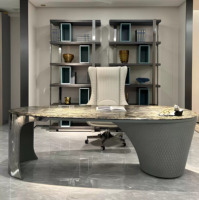 Meubles italiens de luxe en marbre Bureau de direction moderne en cuir microfibre pour le bureau Mobilier de bureau haut de gamme