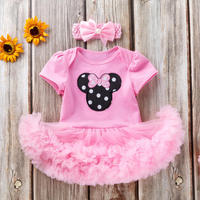 Nouvel ensemble 3 pièces pour bébé fille (0-2 ans) : Robe d'été, barboteuse en dentelle, jupe et bandeau en mousseline pour célébration d'anniversaire