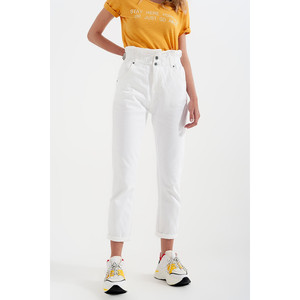 <b>Elasticated</b> Paper Bag <b>Waist</b> Mom <b>Jean</b> in White - Product Image 1